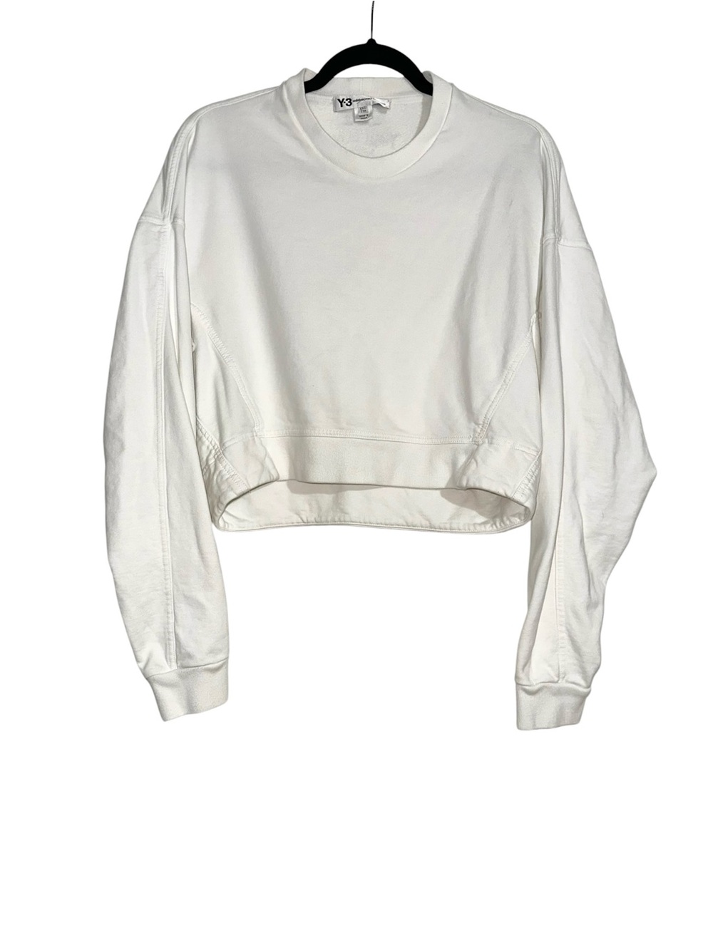 Adidas Y-3 Yohji Yamamoto White Cropped Long Sleeve Crewneck Sweatshirt XXS